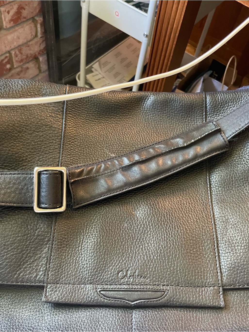 Cole Haan Black Pebbled Leather Laptop Messenger Bag